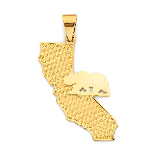 14K Yellow Gold California Bear State Map Pendant