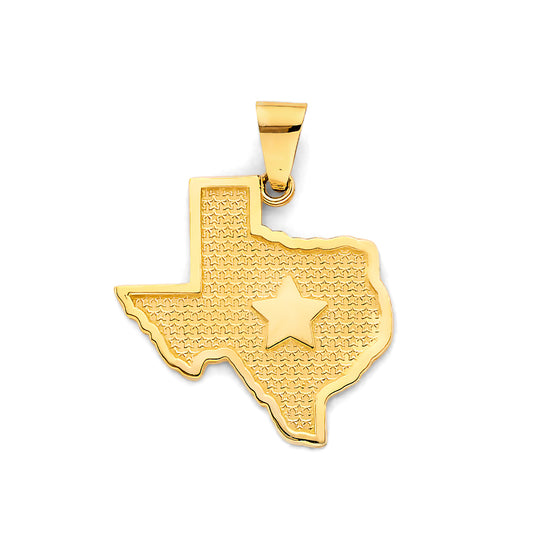 14K Yellow Gold Texas State Map Star Pendant