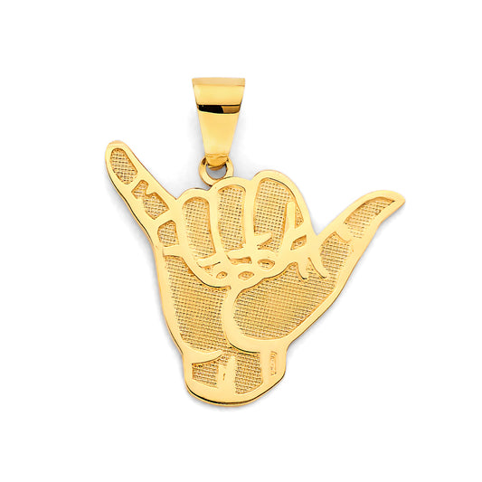 14K Yellow Gold Shaka Hand Gesture Pendant