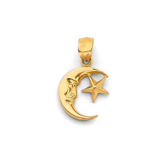 14K Yellow Gold Moon and Star Pendant
