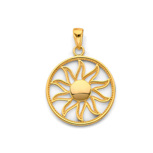 14K Yellow Gold Filigree Sun Pendant