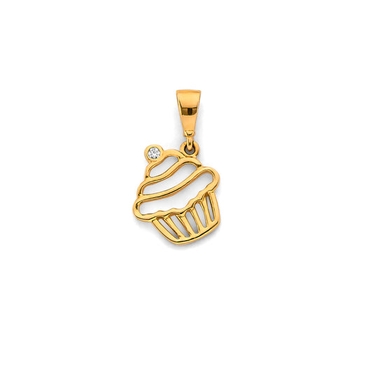 14K Yellow Gold Cupcake Design CZ Pendant