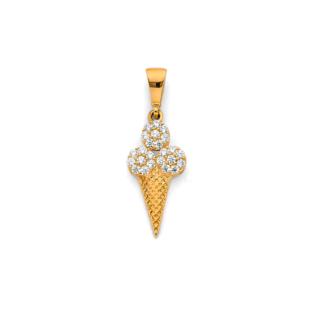 14K Yellow Gold Ice Cream Cone Design CZ Pendant