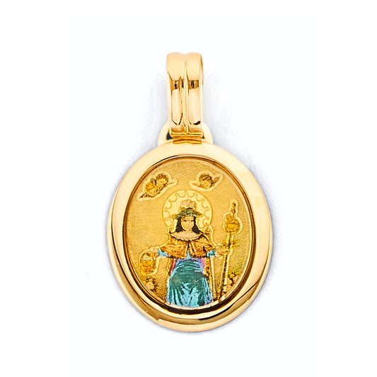 14K Yellow Gold Oval Holy Infant of Atocha Enamel Medal Pendant with Large Bail