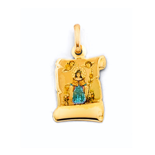 14K Yellow Gold Holy Infant of Atocha Scroll Enamel Pendant
