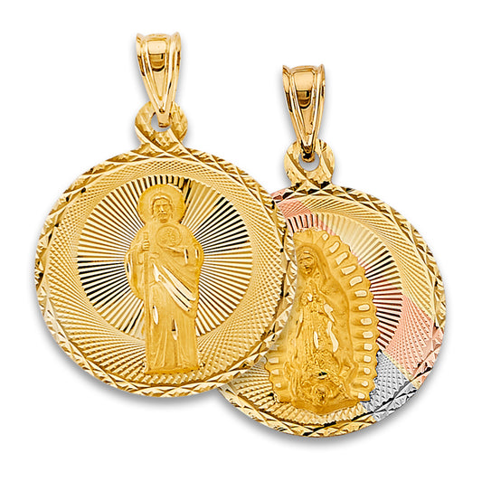 14K Tri-Color Gold Double Sided Guadalupe & St. Jude Medallion