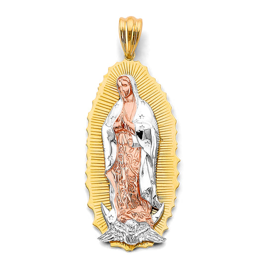 14K Tri-Color Gold Virgen de Guadalupe Extra Large Pendant