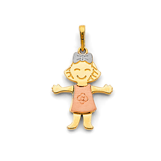 14K Tri-Color Gold Little Girl Pendant