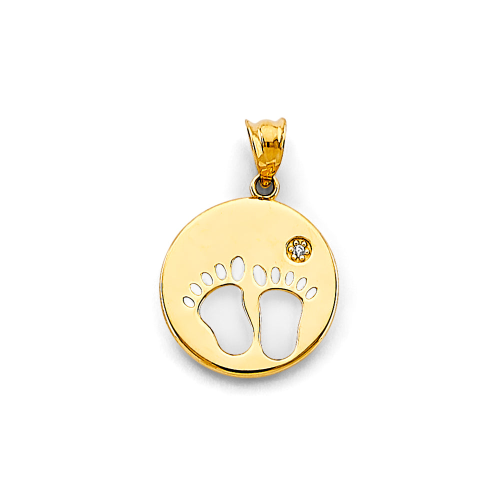 14K Yellow Gold Baby Feet Pendant with CZ Accent