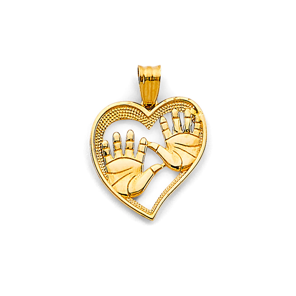 14K Yellow Gold Heart with Baby Hands Pendant