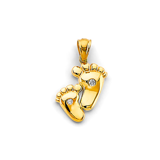 14K Yellow Gold Baby Feet Pendant with CZ Accents