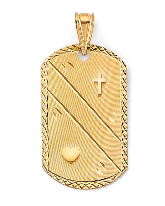 14K Yellow Gold Cross & Heart Dog Tag Pendant