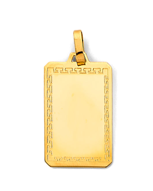 14K Yellow Gold Greek Key Engravable / Personalizable Rectangular Pendant