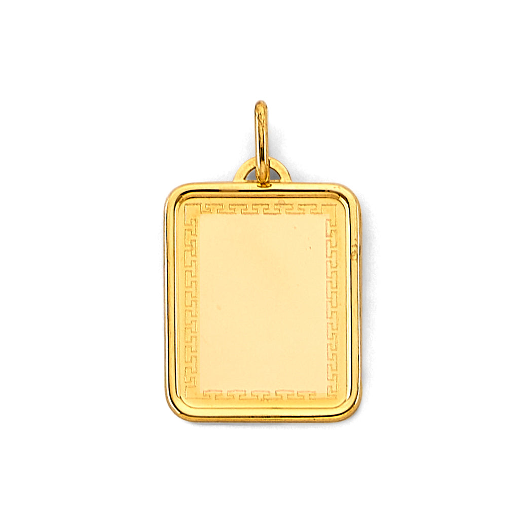 14K Yellow Gold Greek Key Engravable / Personalizable Rounded Rectangle Pendant