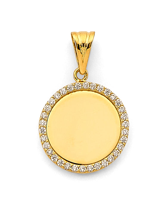 14K Yellow Gold Round Engravable / Personalizable CZ Pendant