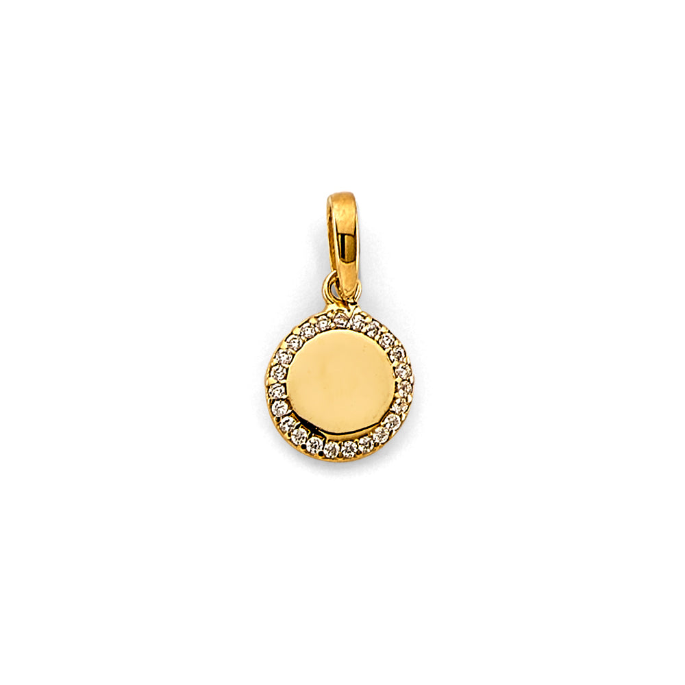 14K Yellow Gold Round Engravable / Personalizable CZ Pendant