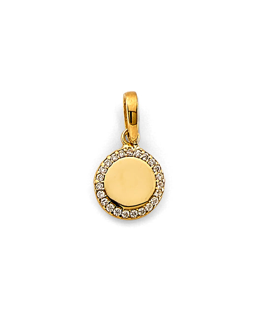 14K Yellow Gold Round Engravable / Personalizable CZ Pendant