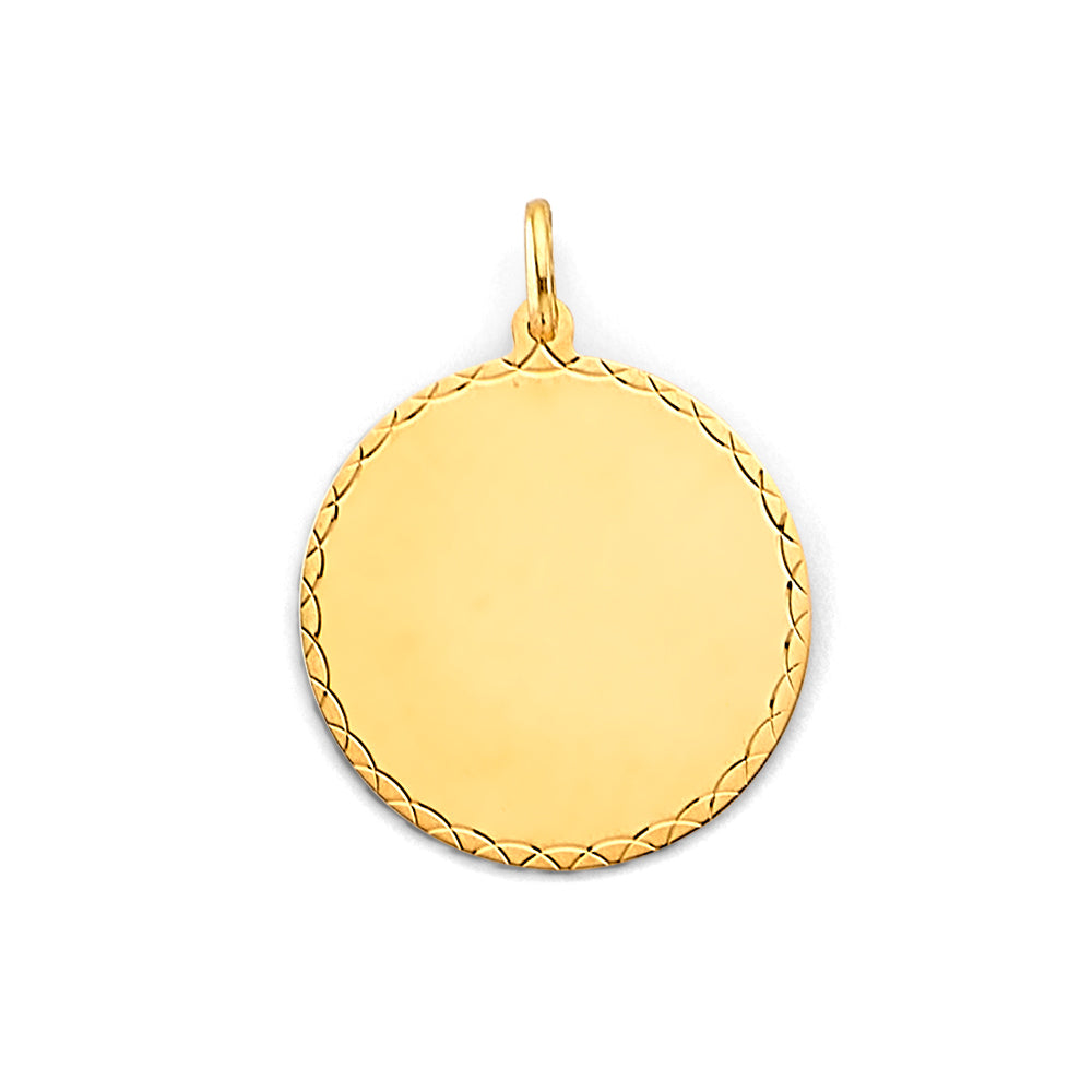 14K Yellow Gold Diamond-Cut Edge Engravable / Personalizable Round Pendant