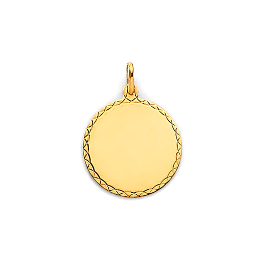 14K Yellow Gold Diamond-Cut Edge Engravable / Personalizable Round Pendant