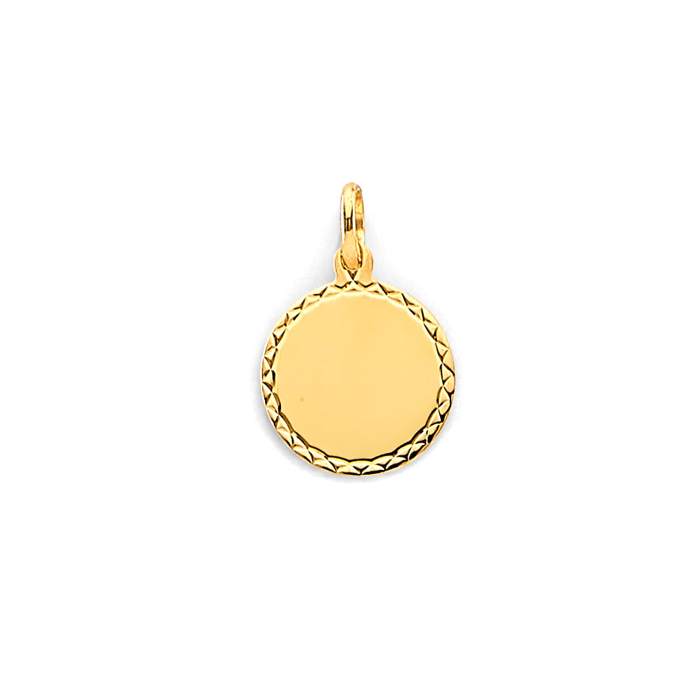 14K Yellow Gold Diamond-Cut Edge Engravable / Personalizable Round Pendant