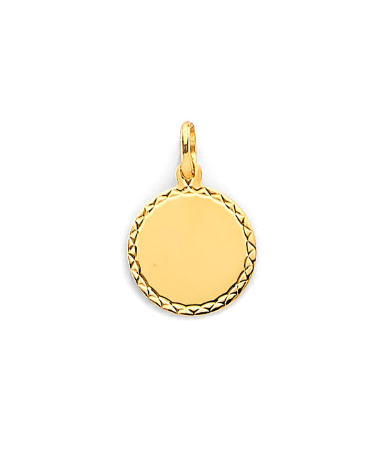 14K Yellow Gold Diamond-Cut Edge Engravable / Personalizable Round Pendant