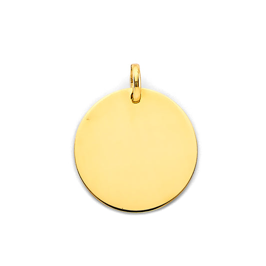 14K Yellow Gold Plain Engravable Round Pendant