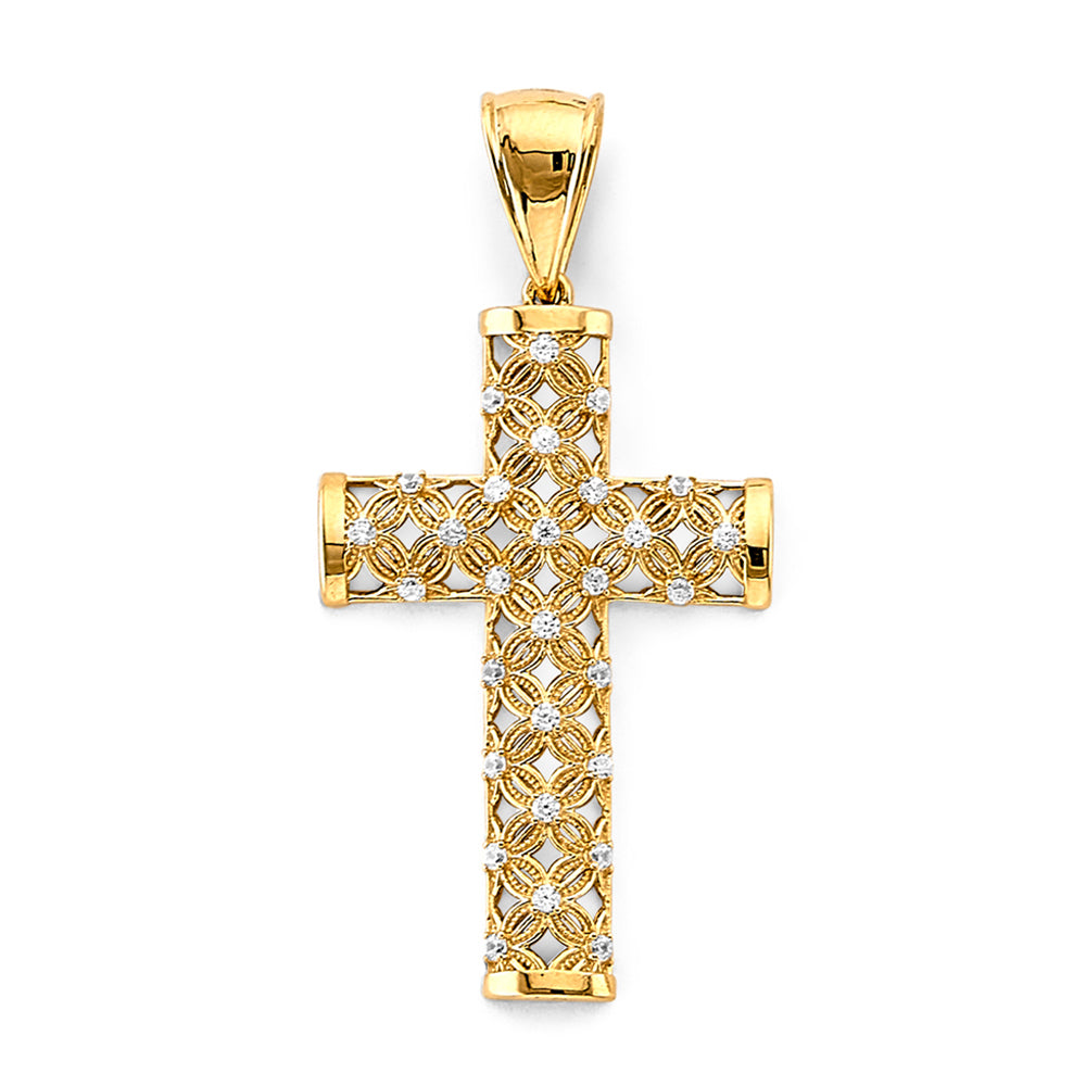 14K Two-Tone Gold Filigree Cross Pendant aprox 2" tall