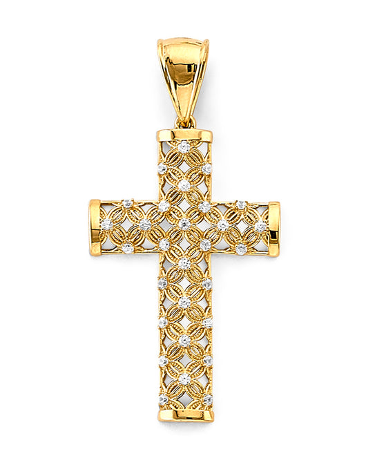 14K Two-Tone Gold Filigree Cross Pendant aprox 2
