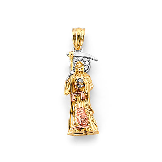 14K Tri-Color Gold Santa Muerte Pendant