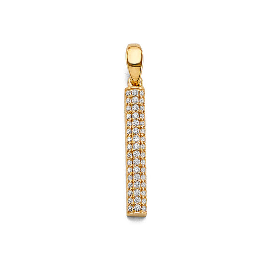 14K Yellow Gold Vertical Bar CZ Charm