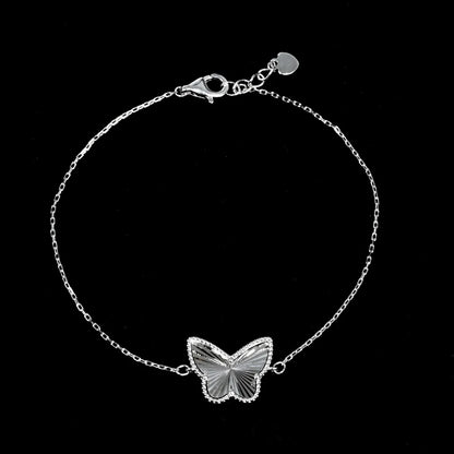 925 Sterling Silver Rhodium Plated Diamond Cut Butterfly Charm 15.3mm x 12mm Adjustable Bracelet