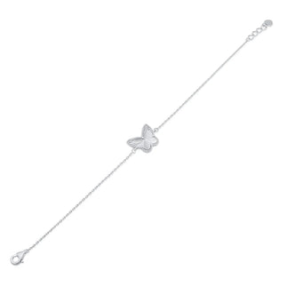 925 Sterling Silver Rhodium Plated Diamond Cut Butterfly Charm 15.3mm x 12mm Adjustable Bracelet