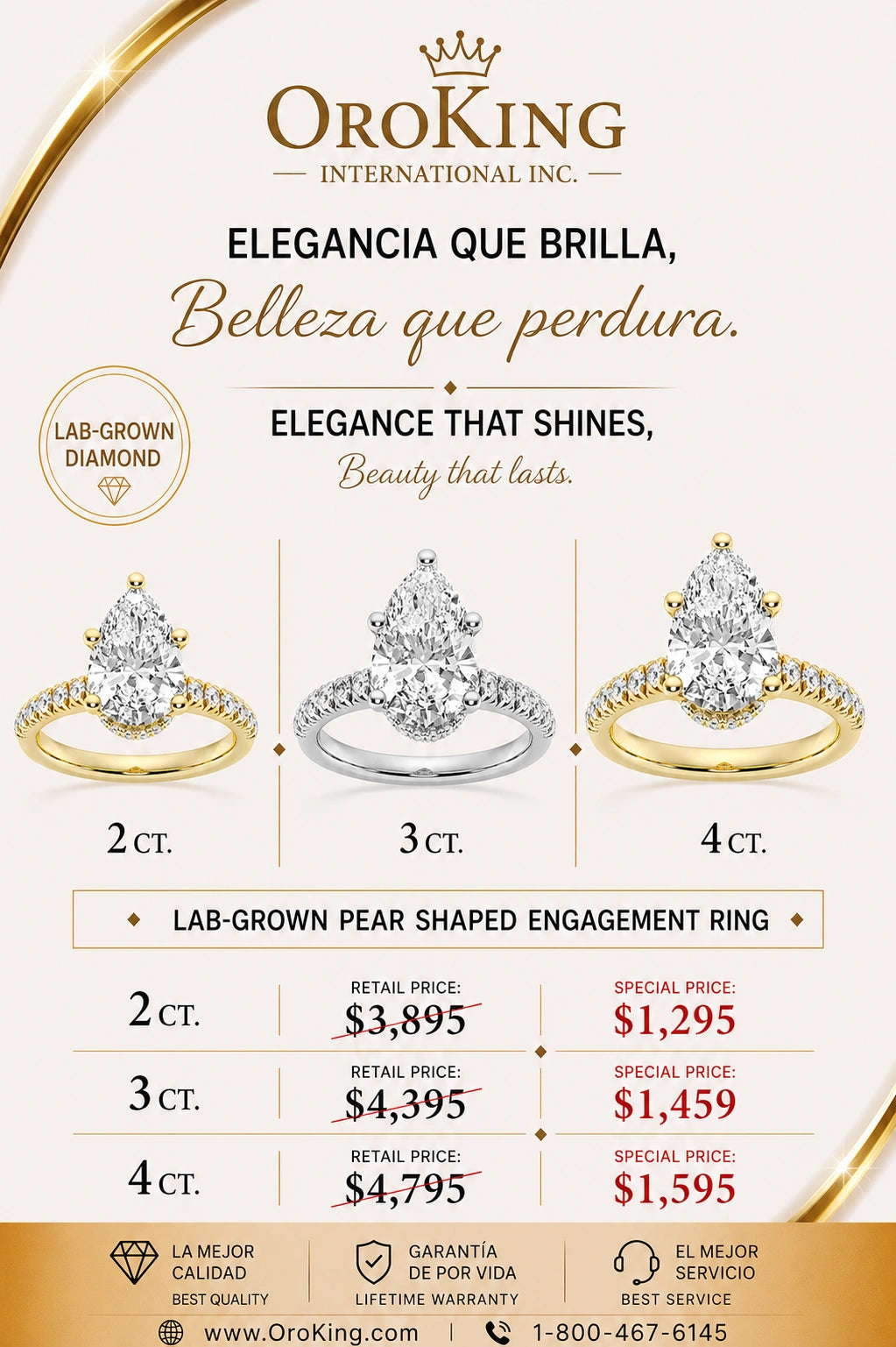Women's 14K Gold Certified Lab-Grown Diamond Pear Shaped Hidden Halo Ring with Diamond Band 2.00ct. Center Stone/ 2.40ct. TDW