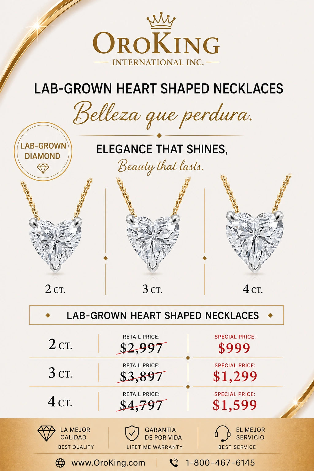 Women's 14K Gold Certified Lab-Grown Diamond Heart Shaped Pendant Necklace 2.00ct. Center Stone