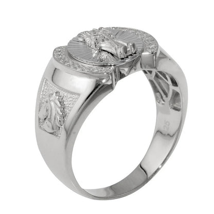 925 Sterling Silver Rhodium Plated Santa Muerte Ring with CZ