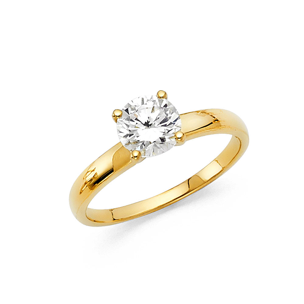 14K Yellow Gold Women’s Round Cut Solitaire CZ Engagement Ring