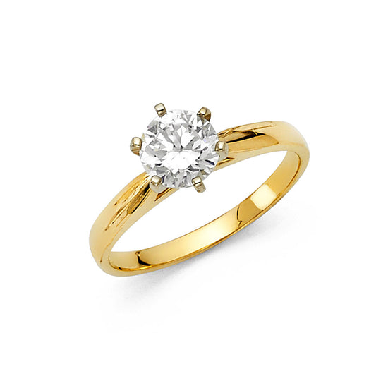 14K Yellow Gold Women’s Round Cut Solitaire CZ Engagement Ring
