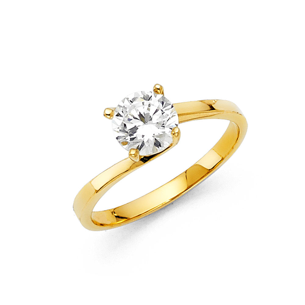 14K Yellow Gold Women’s Round Solitaire CZ Ring