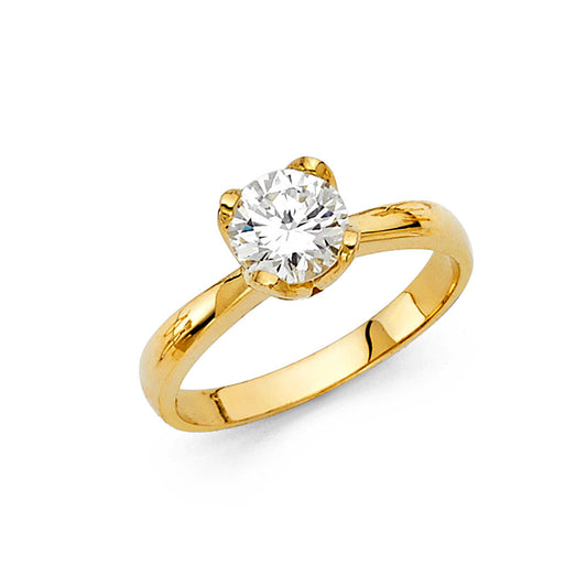 14K Yellow Gold Women’s Round Cut Solitaire CZ Engagement Ring