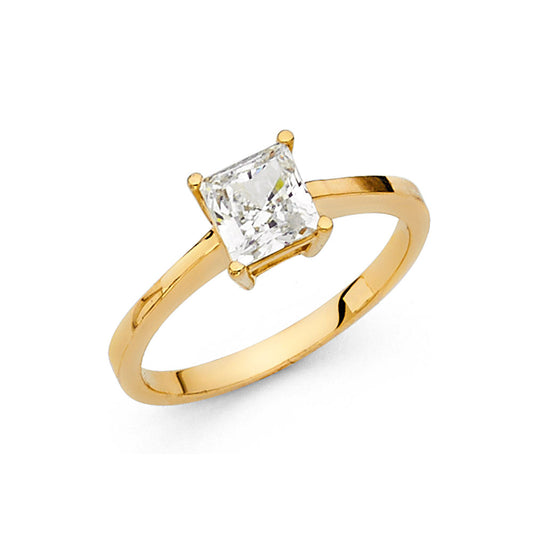 14K Yellow Gold Princess Cut Solitaire CZ Ring