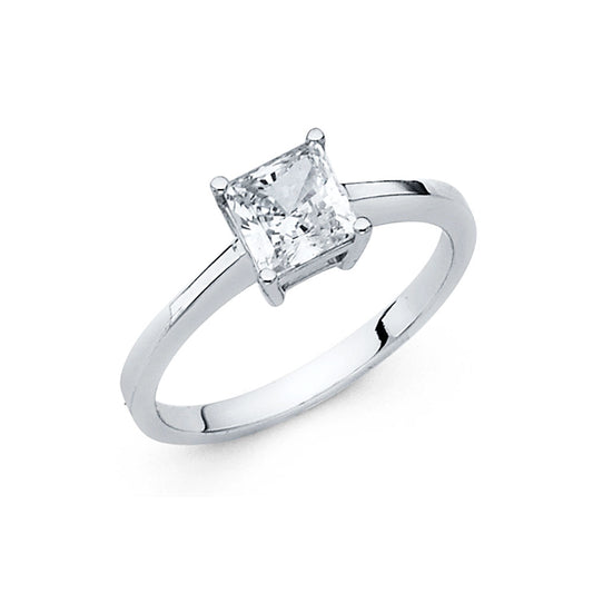 14K White Gold Princess Cut Solitaire CZ Ring