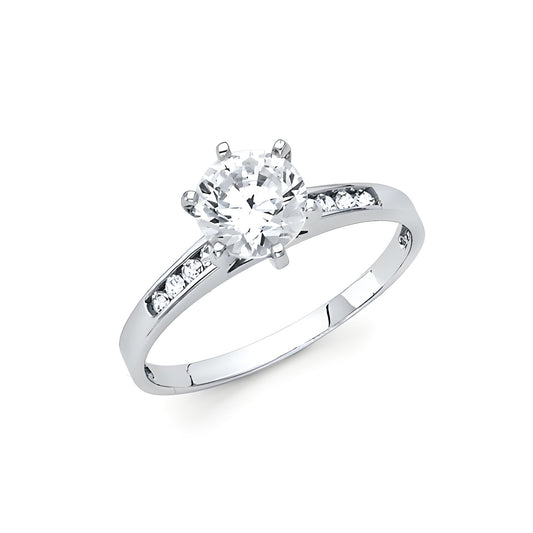 Cathedral-Set Round-Cut CZ Engagement Ring in Two-Tone 14K Yellow Gold
