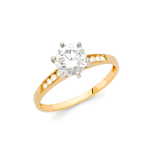 Cathedral-Set Round-Cut CZ Engagement Ring in Two-Tone 14K Yellow Gold