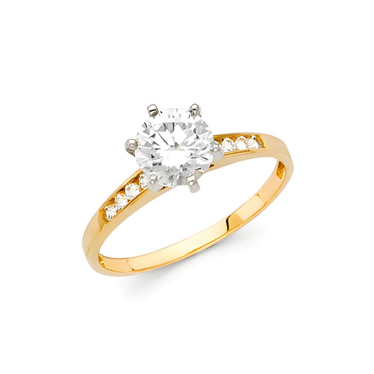 Cathedral-Set Round-Cut CZ Engagement Ring in Two-Tone 14K Yellow Gold