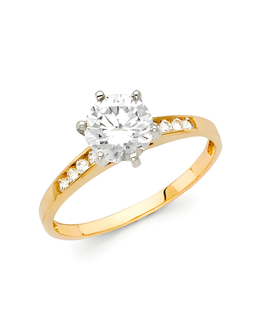 Cathedral-Set Round-Cut CZ Engagement Ring in Two-Tone 14K Yellow Gold