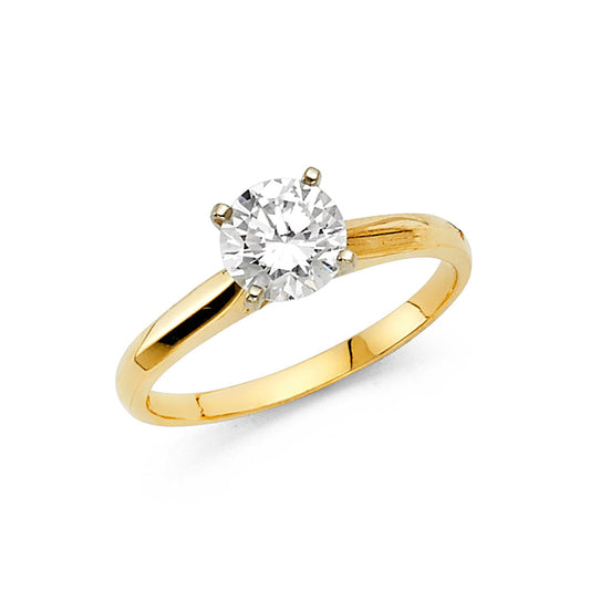 14K Yellow Gold Women’s Round Cut Solitaire CZ Engagement Ring