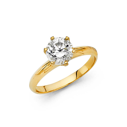 14K Yellow Gold Women’s Round Cut Solitaire CZ Engagement Ring