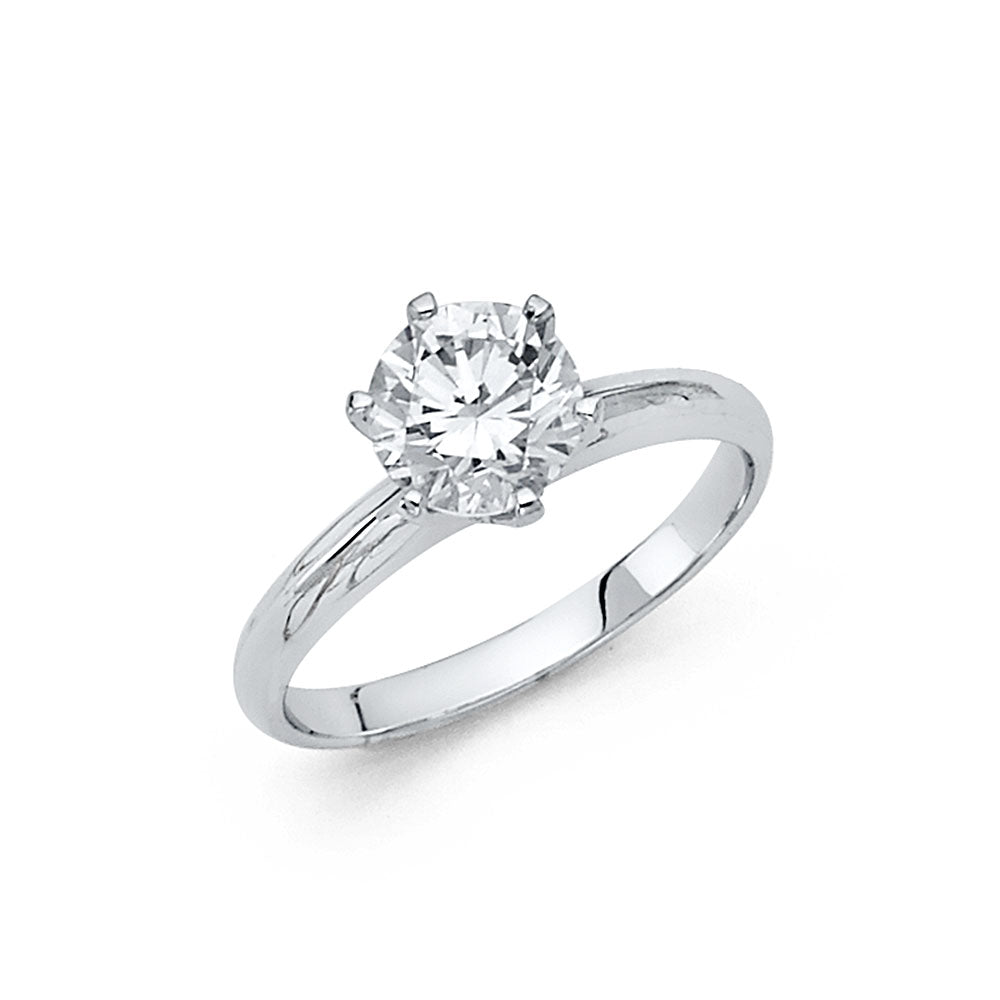 14K White Gold Women’s Round Cut Solitaire CZ Engagement Ring