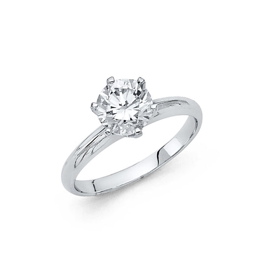 14K White Gold Women’s Round Cut Solitaire CZ Engagement Ring