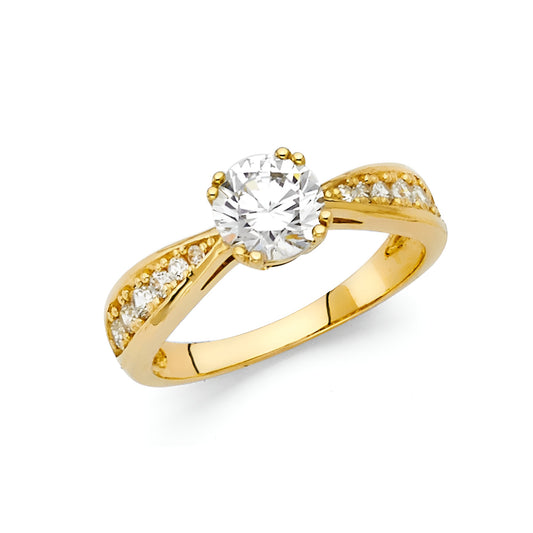 1 ct  Double-Prong Basket Set Round-Cut CZ Engagement Ring in 14K Yellow Gold